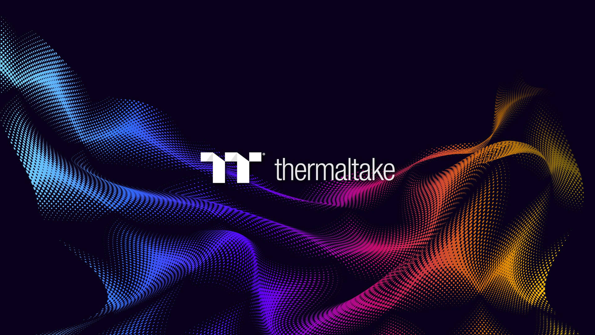 深色背景上居中 Thermaltake 標誌的動態彩色波形