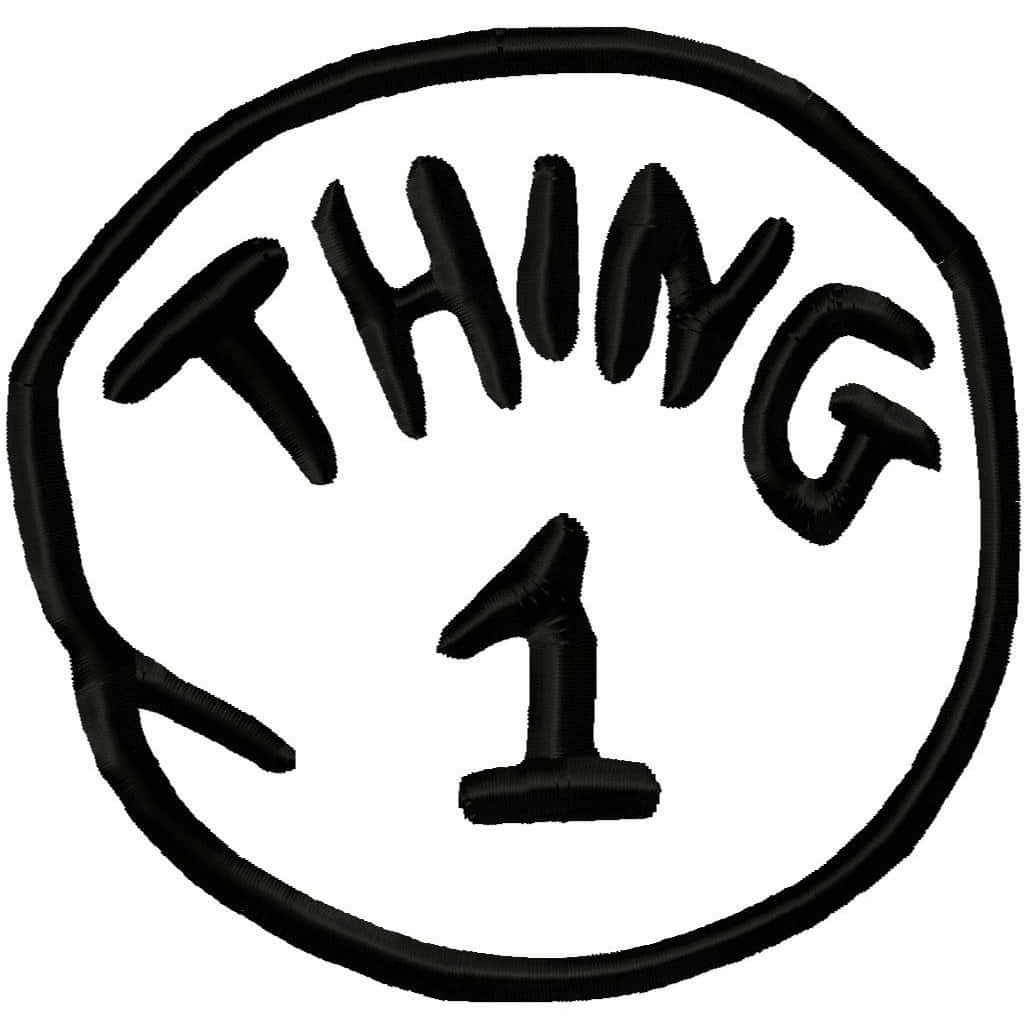 Thing 1 黑色標誌 壁紙 — 黑色刺繡補丁，白色背景上圓形邊框內有粗體文字「THING 1」。