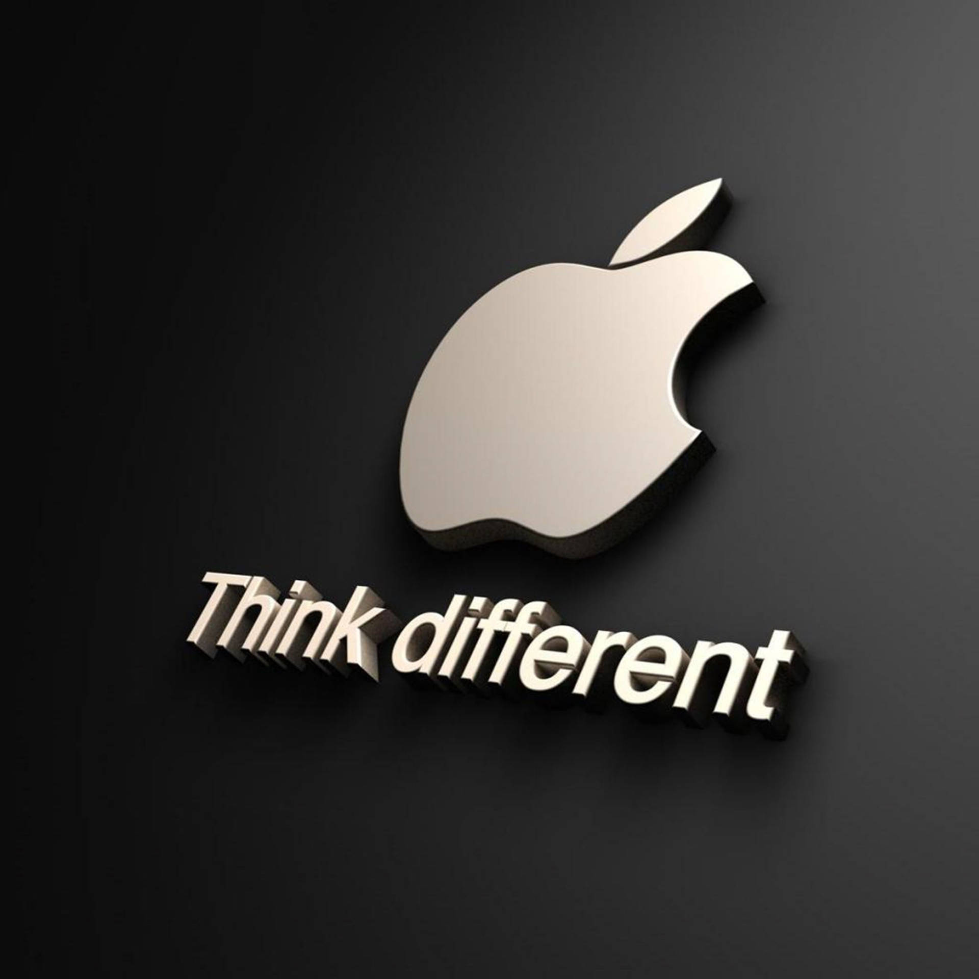 Apple標誌，帶有「Think different」口號，銀色在黑色背景上。