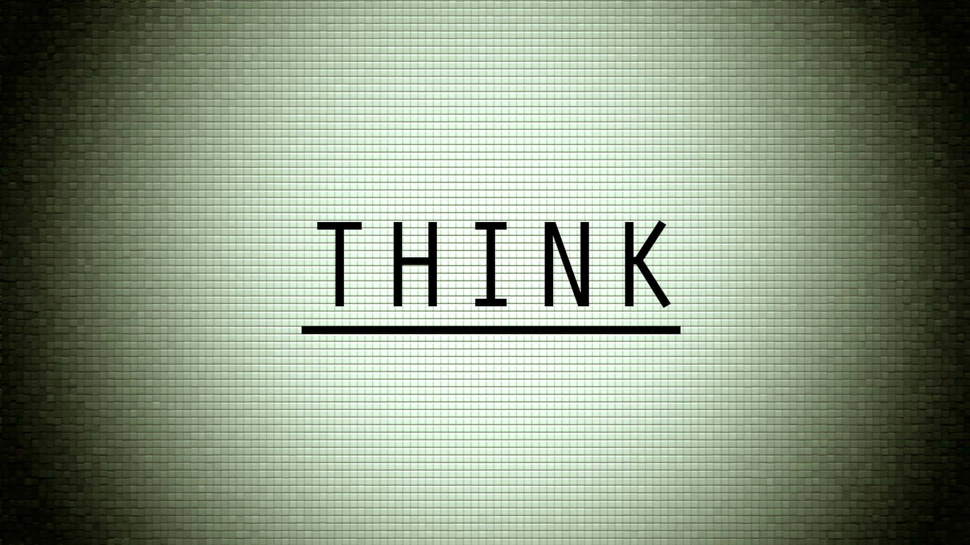 動力 桌布 壁紙 — THINK 這個詞以粗體黑色字母居中顯示在帶有紋理的綠色瓷磚牆上，並帶有聚光燈效果。
