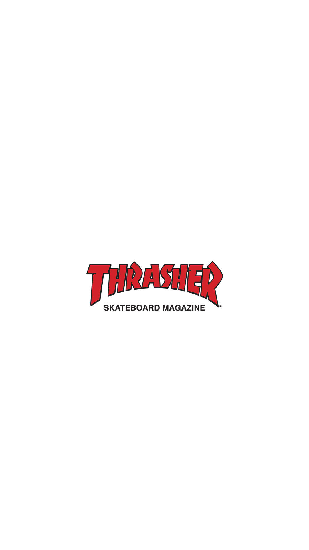 白色背景上的紅色Thrasher Skateboard Magazine標誌文字。