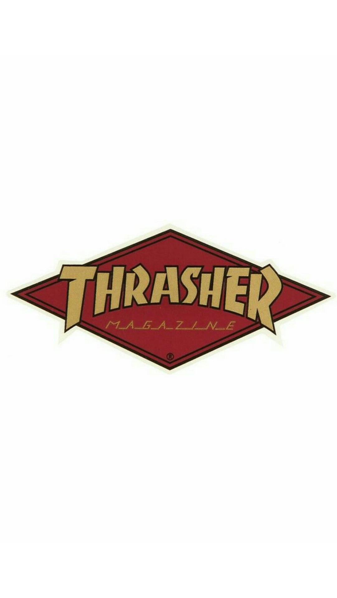 白色背景上的紅色和金色Thrasher Magazine標誌