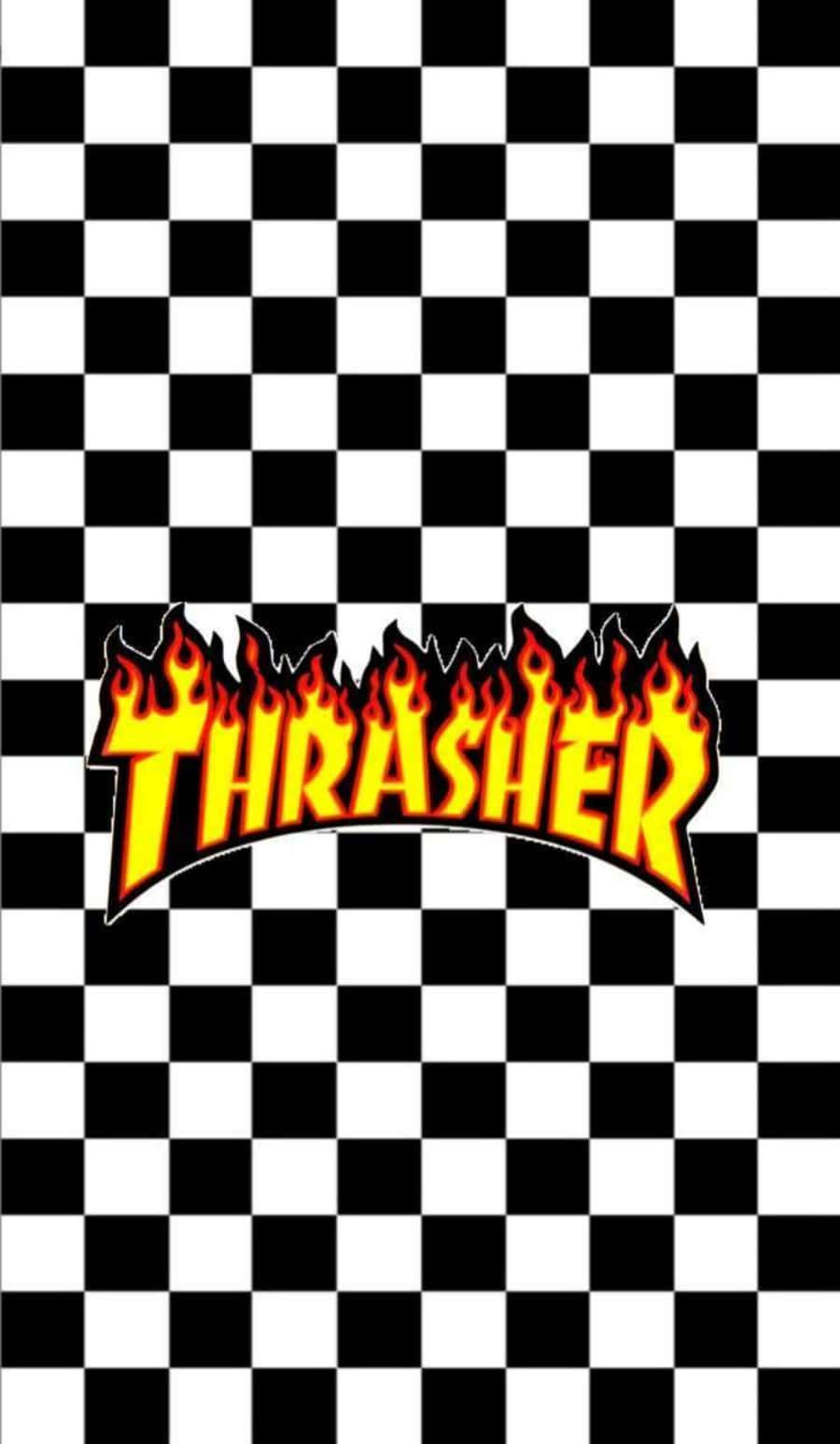 Thrasher雜誌標誌，格仔背景上有火焰