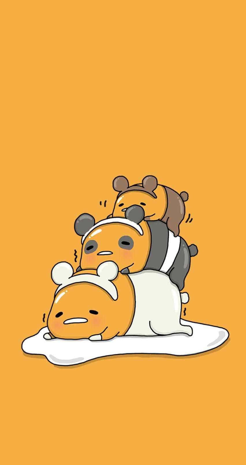Gudetama 手機 - 用可愛的三麗鷗朋友展現自我 壁紙 — 三個可愛卡通角色堆疊在白色團塊上，背景為純橙色。