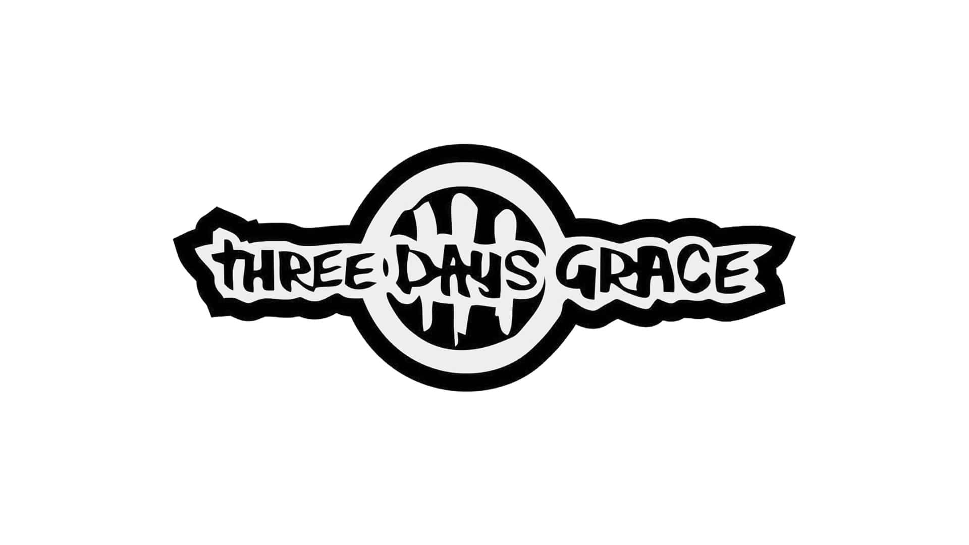  壁紙 — Three Days Grace 大膽的黑白標誌，帶有風格化文字和圓形徽章，置於純色背景上。