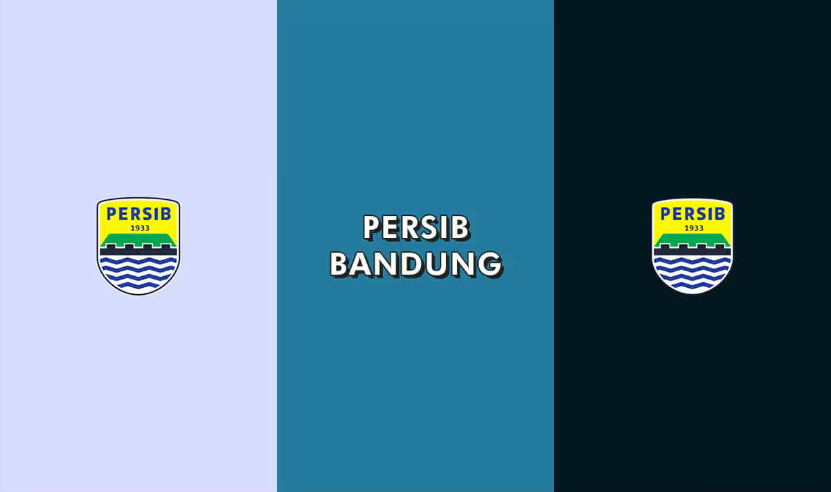  壁紙 — 三個垂直面板展示淺藍色、深藍色和青綠色的 Persib Bandung 標誌，並帶有粗體白色文字。