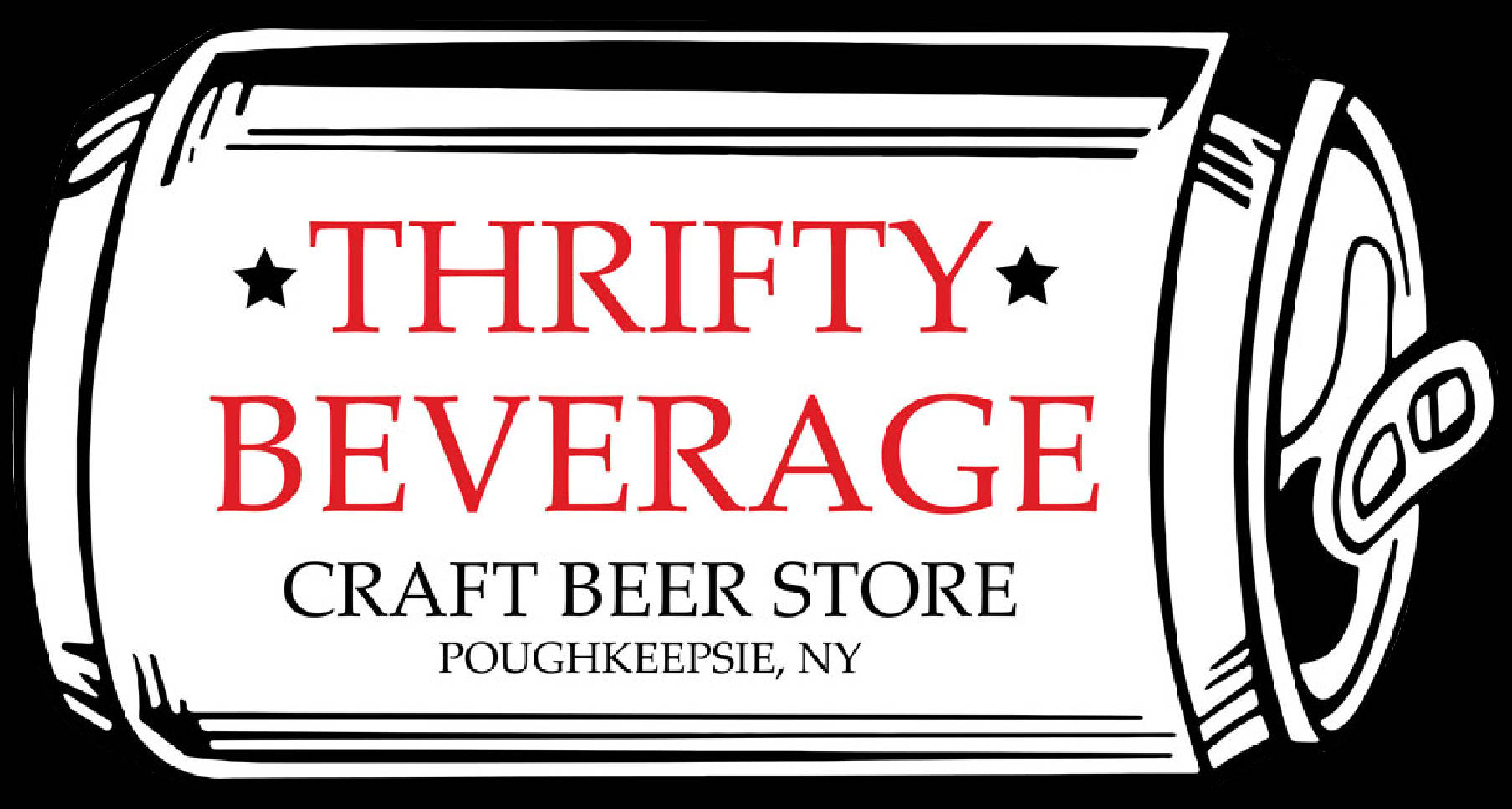 Thrifty Beverage 精釀啤酒商店標誌，採用啤酒罐設計。