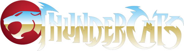 Thunder Cats 標誌 壁紙 — 大膽的 ThunderCats 標誌，帶有風格化的獅頭徽章和漸變字體，背景為黑色。