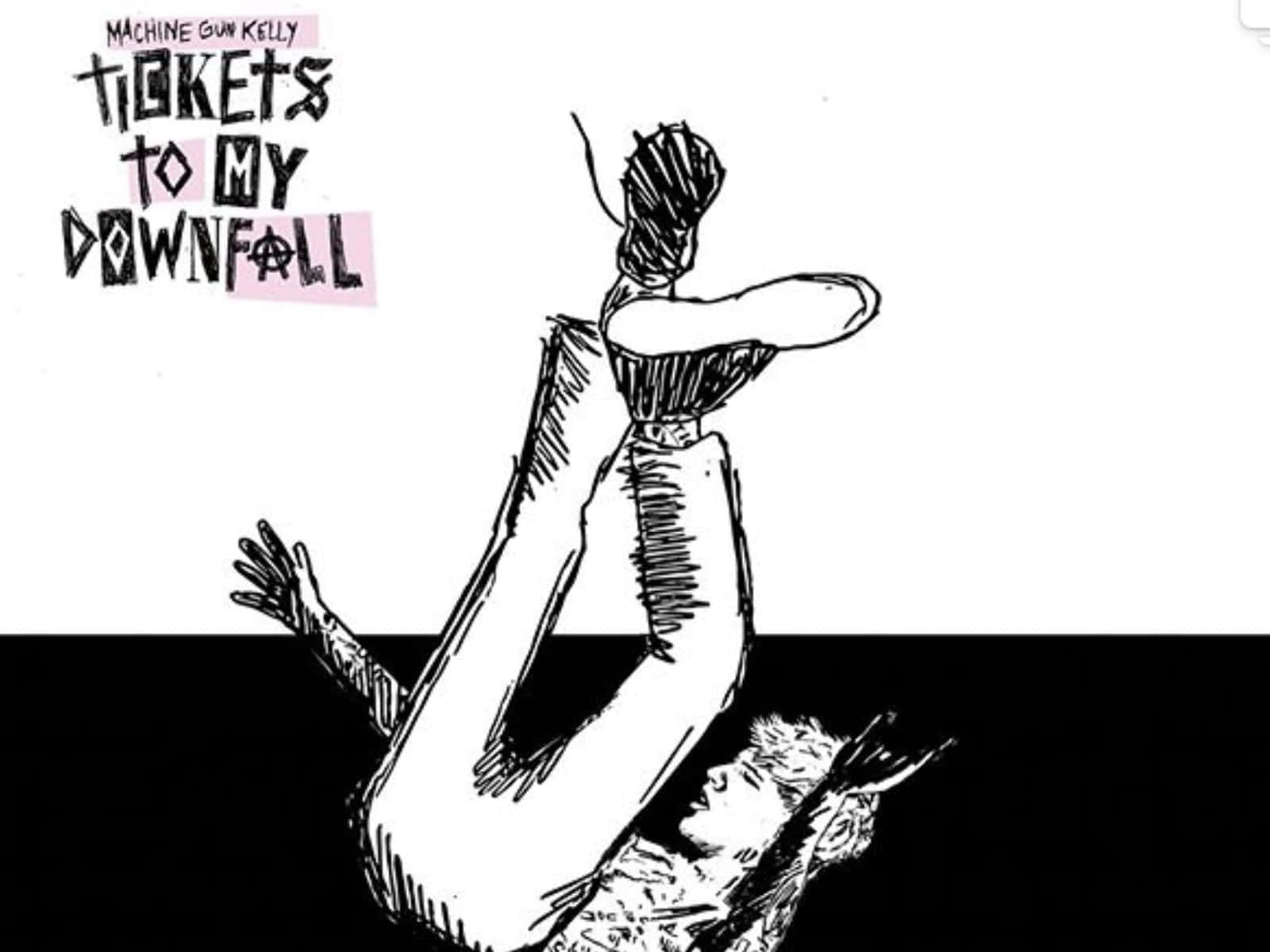 一幅風格化的插圖，描繪一個人跌倒在另一個人身上，文字為「Tickets to My Downfall」。