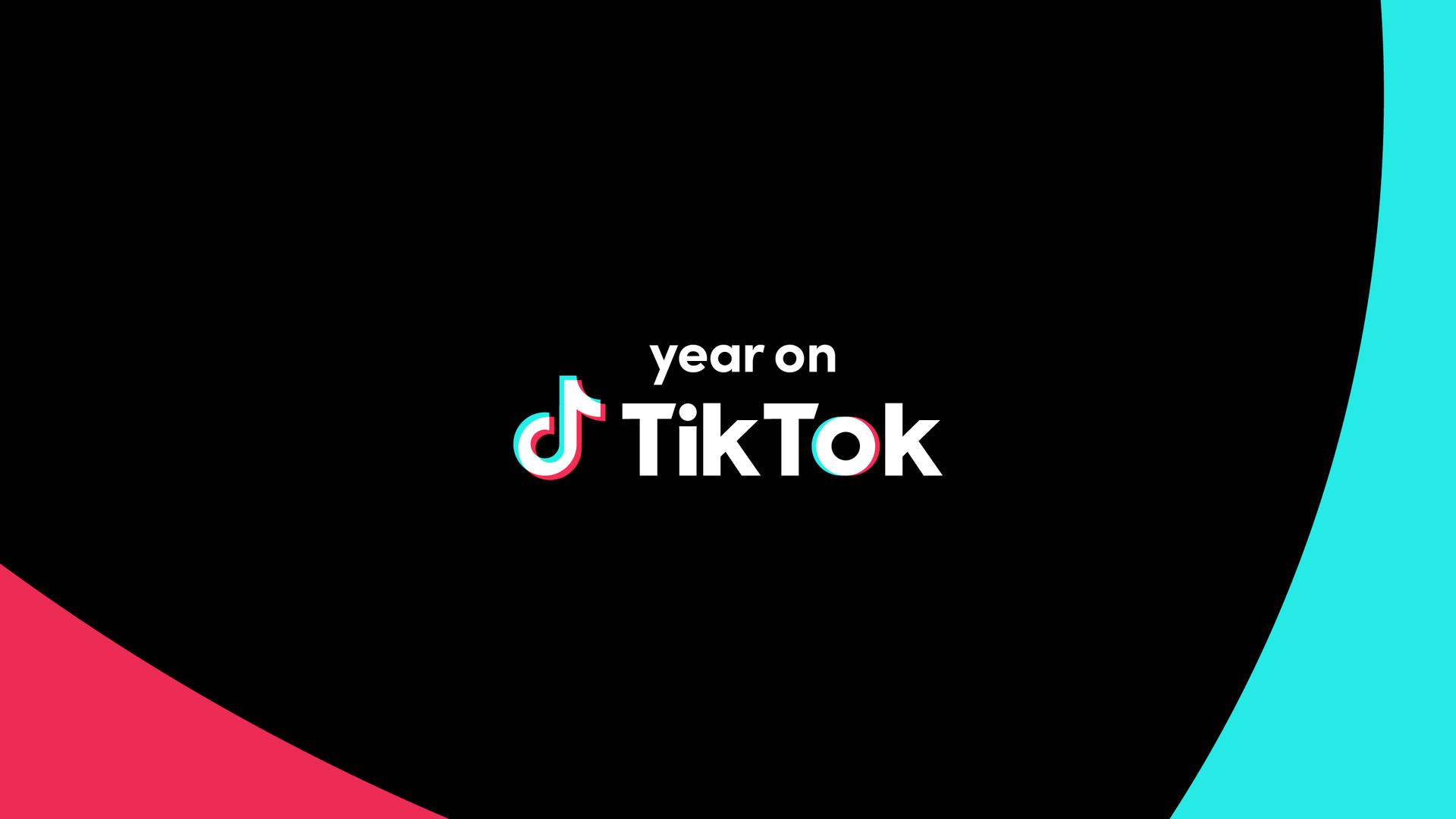 TikTok year on 圖形，黑色背景上帶有粉紅色和青色曲線形狀。