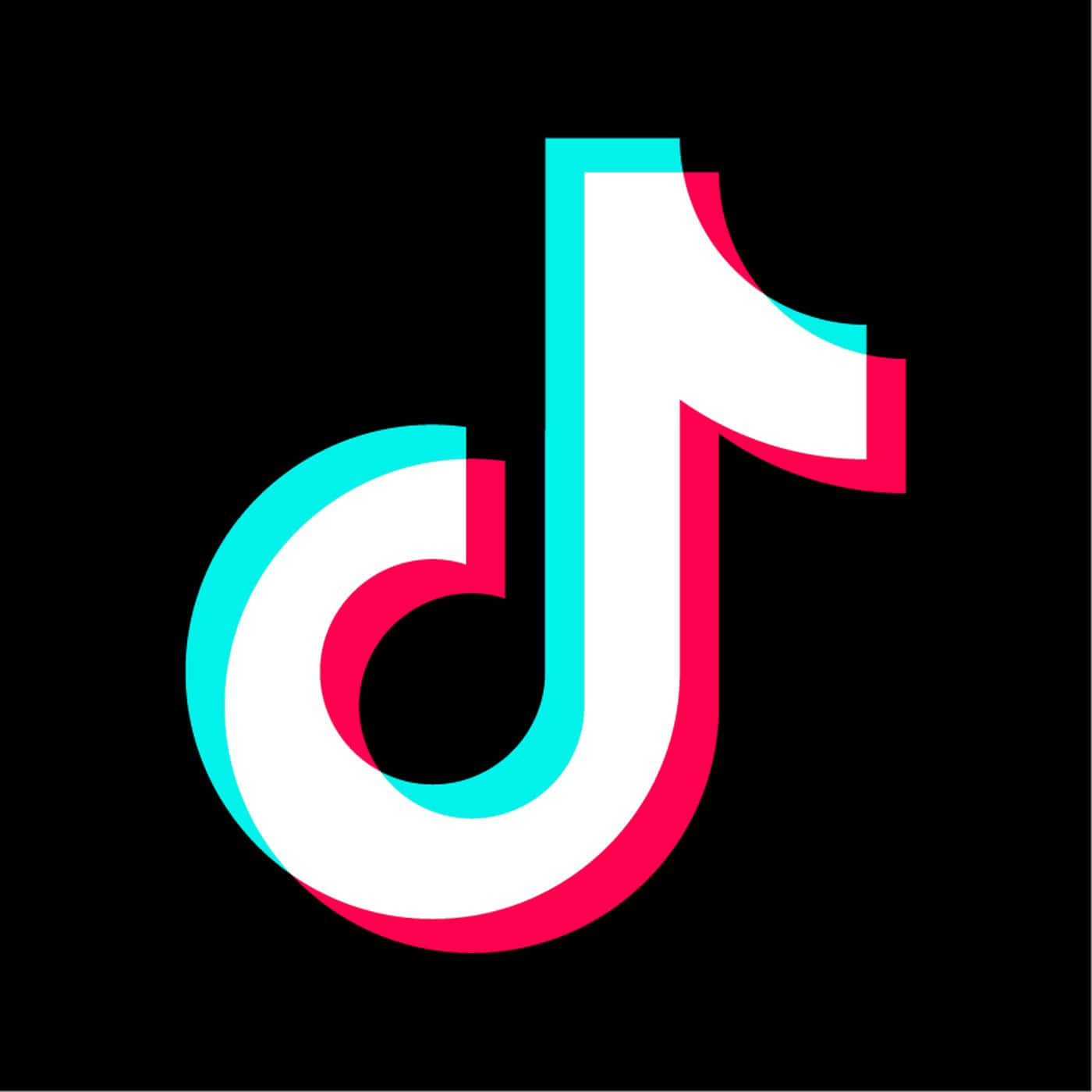 在#TikTok上完美呈現你的美學 壁紙 — 黑色背景上帶有青色和洋紅色3D故障效果的TikTok標誌。