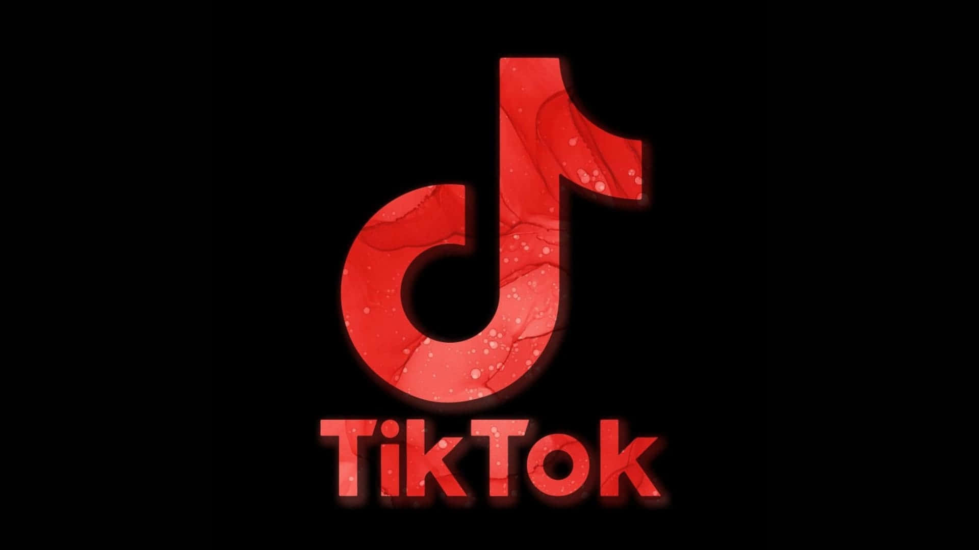 紅色TikTok標誌 壁紙 — 黑色背景上帶有雲石紋理和發光輪廓的鮮紅色TikTok標誌。
