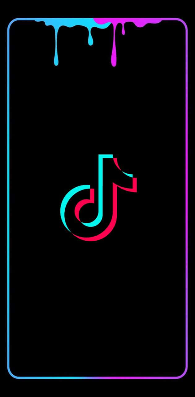 TikTok 應用程式標誌，帶有螢光粉紅和青色光芒及黑色背景上的滴漆效果。