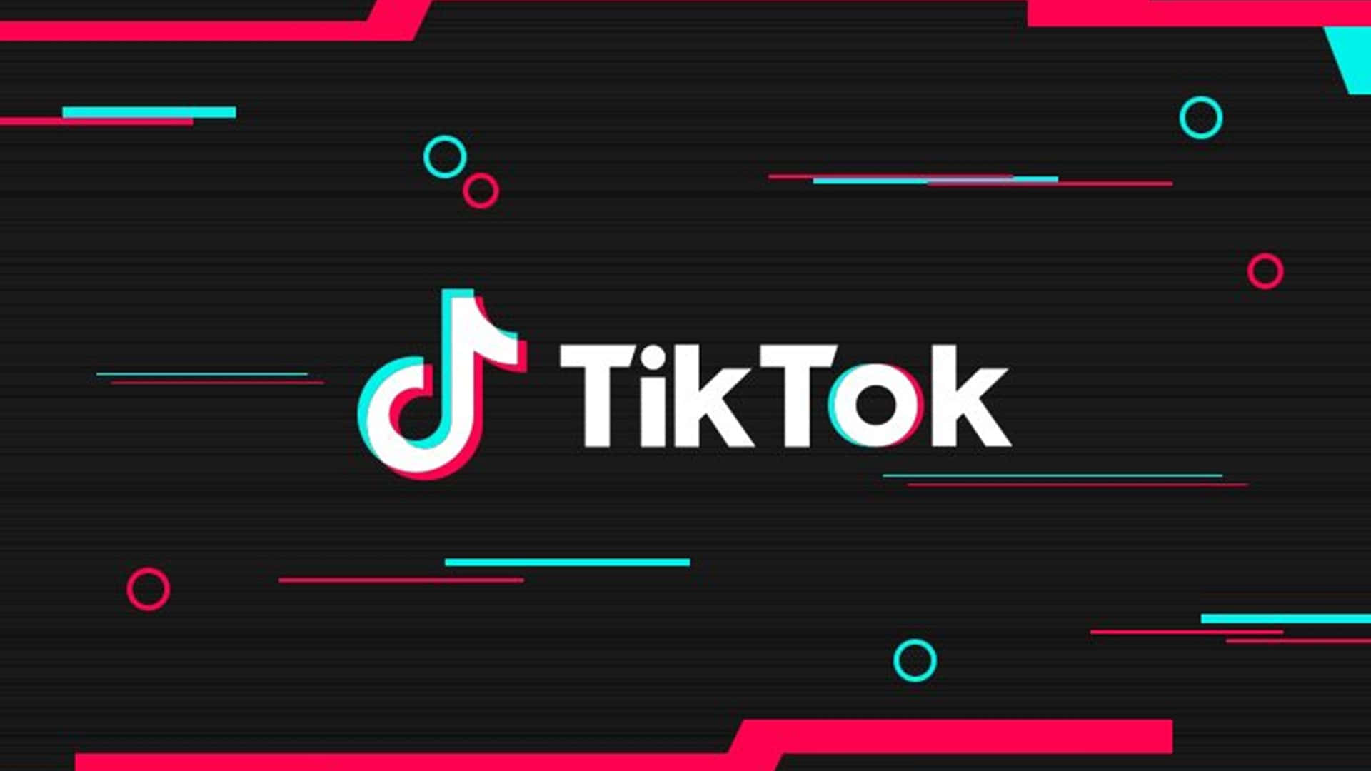 TikTok 標誌在黑色背景上帶有霓虹粉紅和青色線條