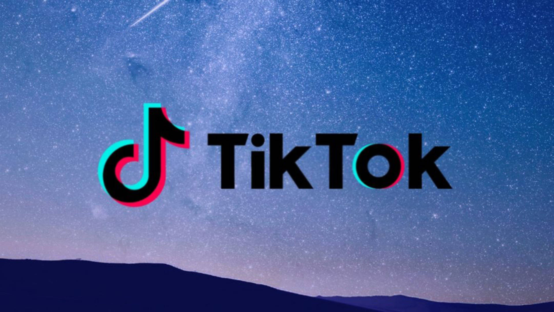TikTok 標誌在星空夜空下，下方有山丘。