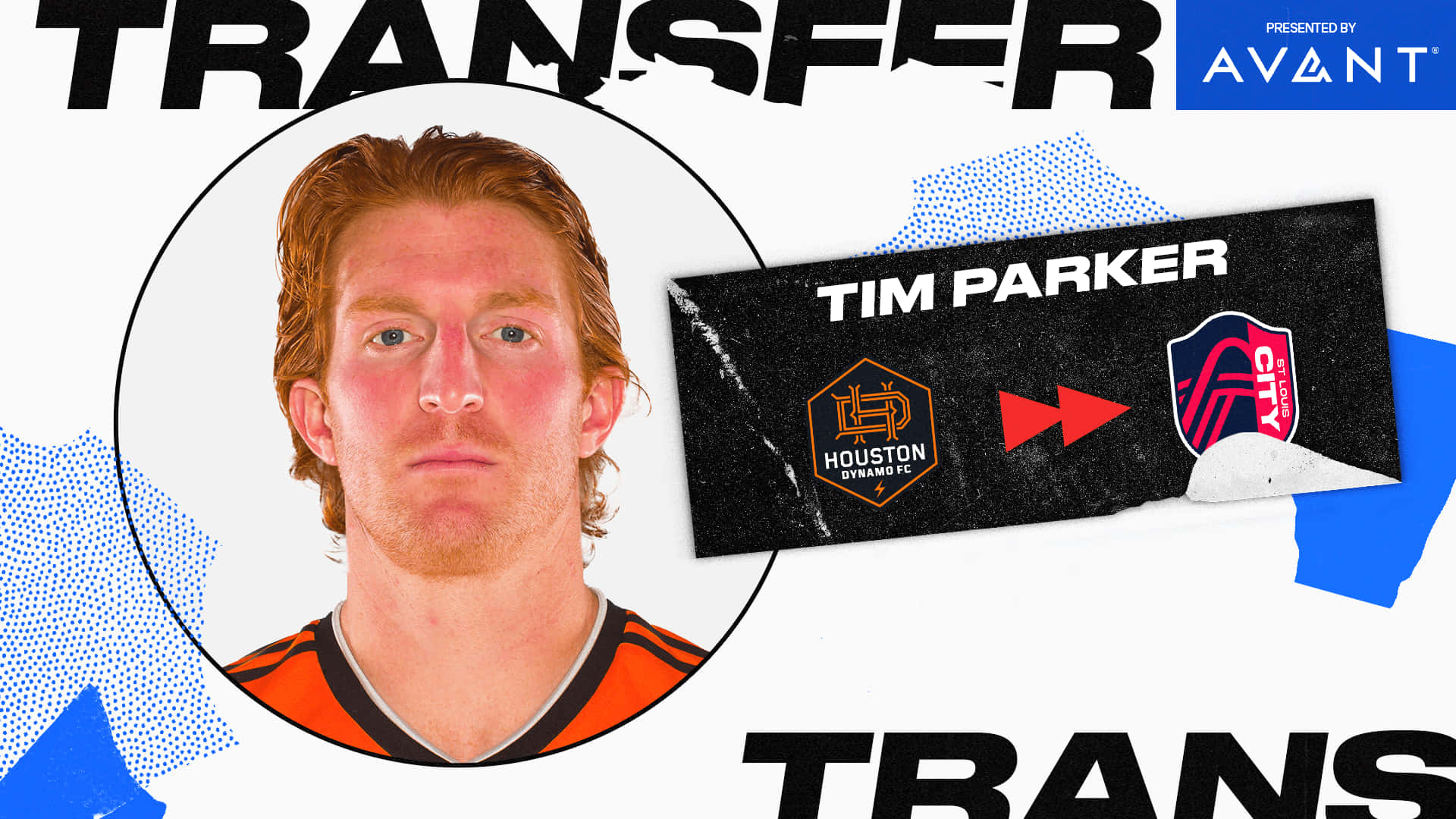 Tim Parker足球員轉會圖像，附有球隊標誌和粗體文字。