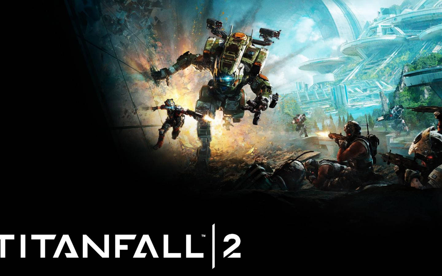 來自 Titanfall 2 的未來戰鬥場景中的巨型機甲和士兵