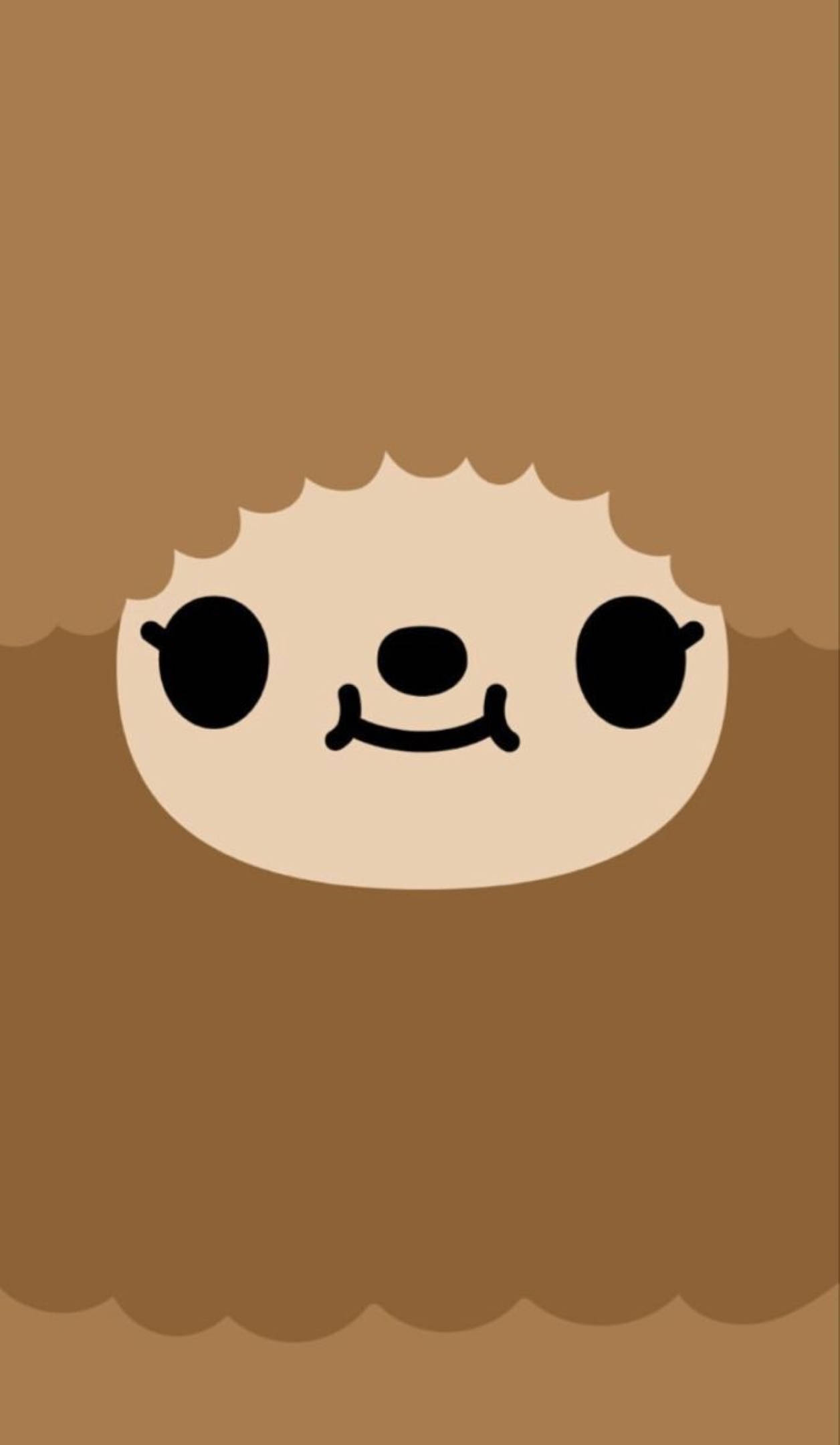 Toca Boca 可愛懶猴 壁紙 — 一隻可愛的卡通樹懶，有大大的黑色眼睛和簡單的微笑，從蓬鬆的棕色毛髮中探出頭來。