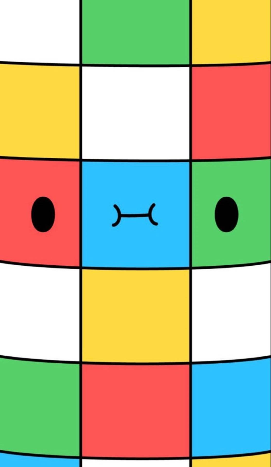 Toca Boca 彩色格子 壁紙 — 一個由彩色方塊組成的開心卡通臉，帶有黑色眼睛和簡單的微笑。