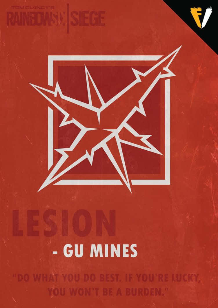 Rainbow Six Siege Lesion 桌布 壁紙 — Tom Clancy's Rainbow Six Siege 嘅大膽紅色紋理海報，帶有白色鋸齒狀星爆標誌同埋 Lesion 幹員嘅文字同佢嘅語錄。