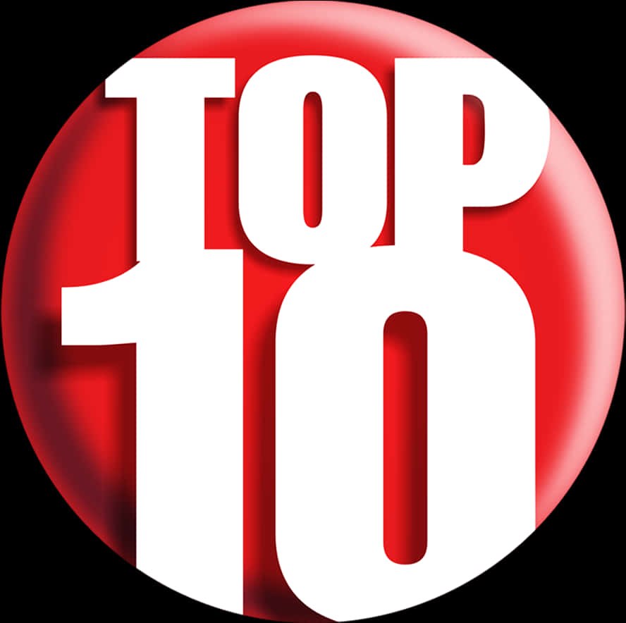 紅白 TOP 10 圓形圖示 壁紙 — 粗體白色「TOP 10」文字在黑色背景上的亮面紅色圓形按鈕上格外突出。
