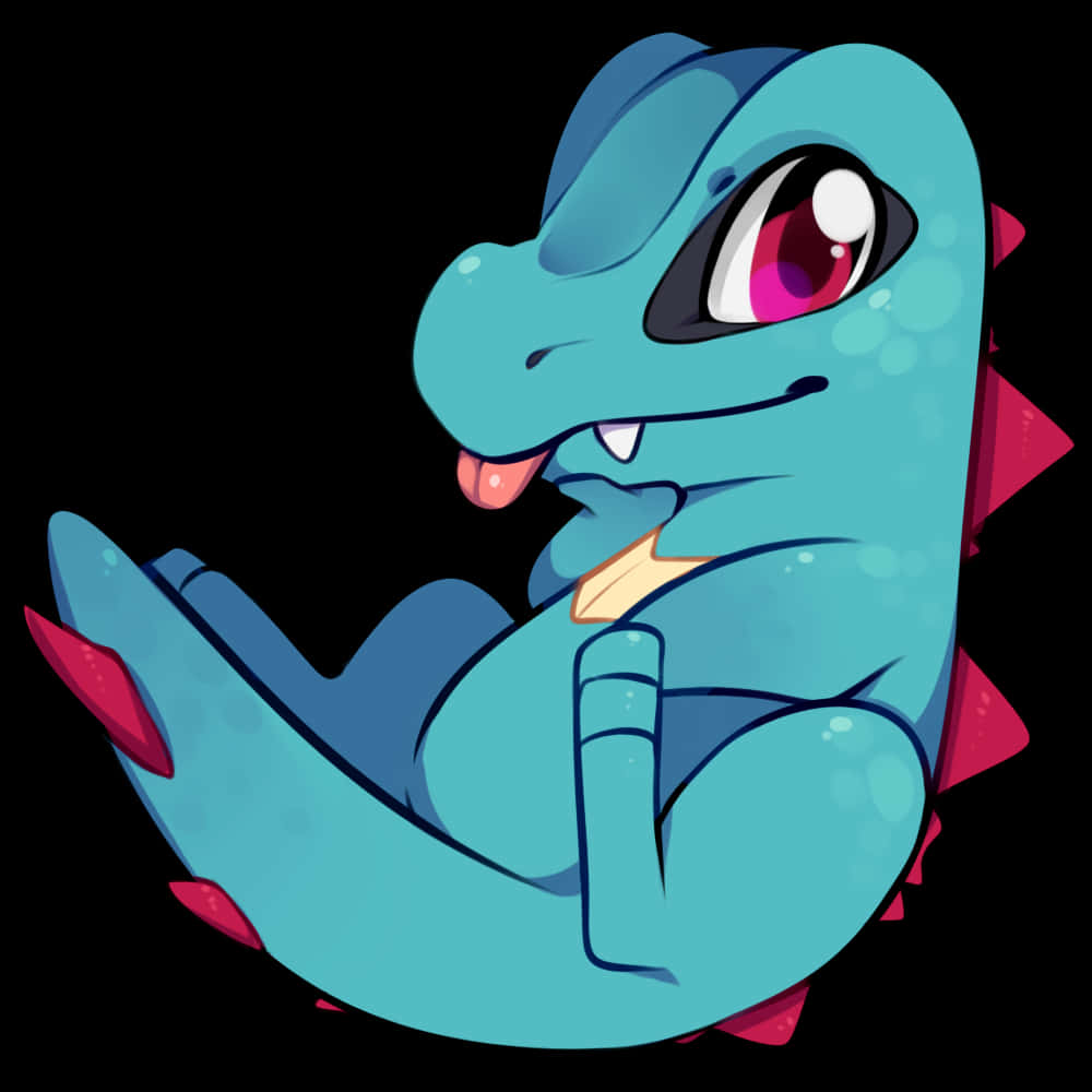 一隻有粉紅色尖刺的藍色卡通龍做出粗魯的手勢。