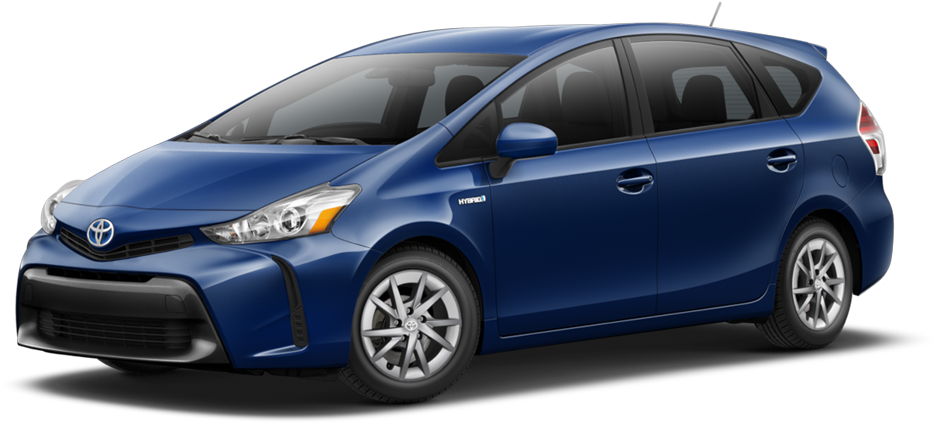 藍色 Toyota Prius 混合動力車側視圖 壁紙 — 一輛時尚的藍色豐田Prius混合動力車，在黑色背景上以側面輪廓展示。