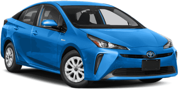 藍色 Toyota Prius 混合動力車 壁紙 — 一輛充滿活力的藍色豐田普銳斯混合動力轎車，在乾淨的攝影棚拍攝中顯示，背景透明。