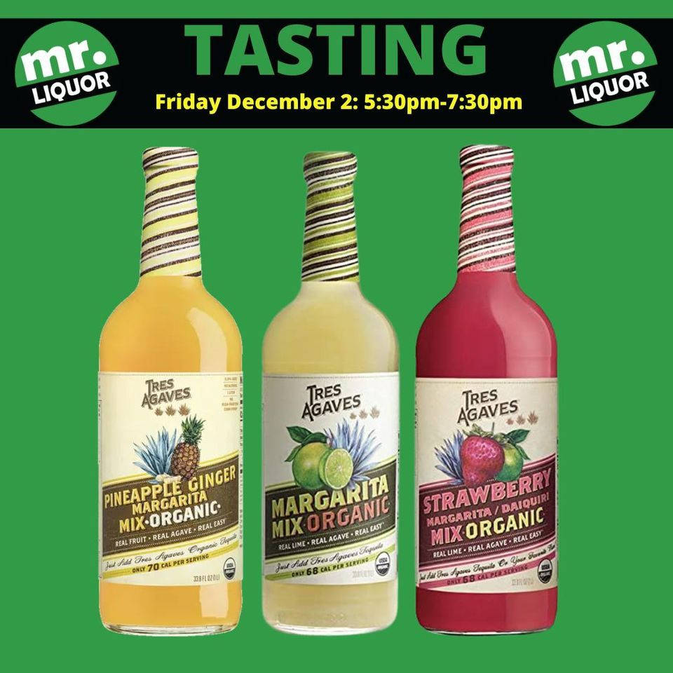 三瓶 Tres Agaves 瑪格麗特調酒，用於 Mr. Liquor 的品酒活動。
