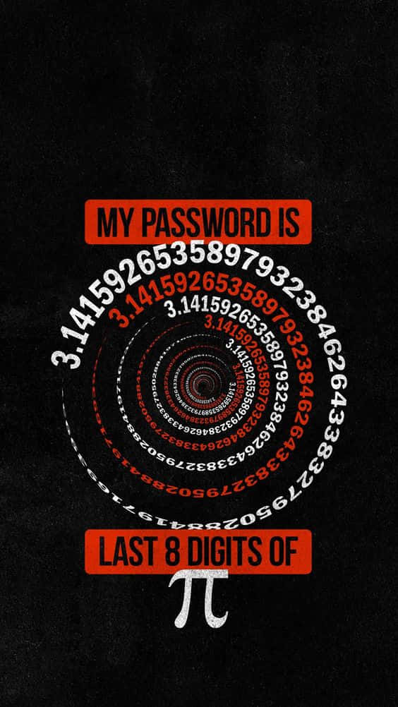 用 Tricky Lock Screen 保護您的秘密 壁紙 — 黑色紋理背景上，紅色和白色的圓周率數字形成同心螺旋，粗體紅色文字寫著「MY PASSWORD IS」和「LAST 8 DIGITS OF π」。
