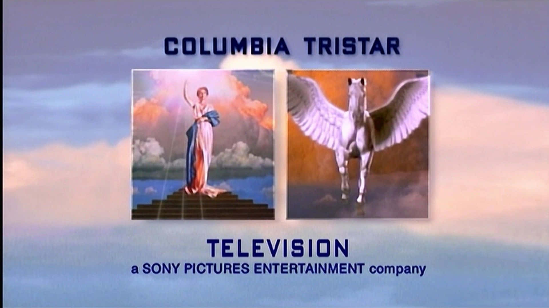 Columbia Tristar Television 標誌，以天空為背景，展示女神和帶翼的馬。