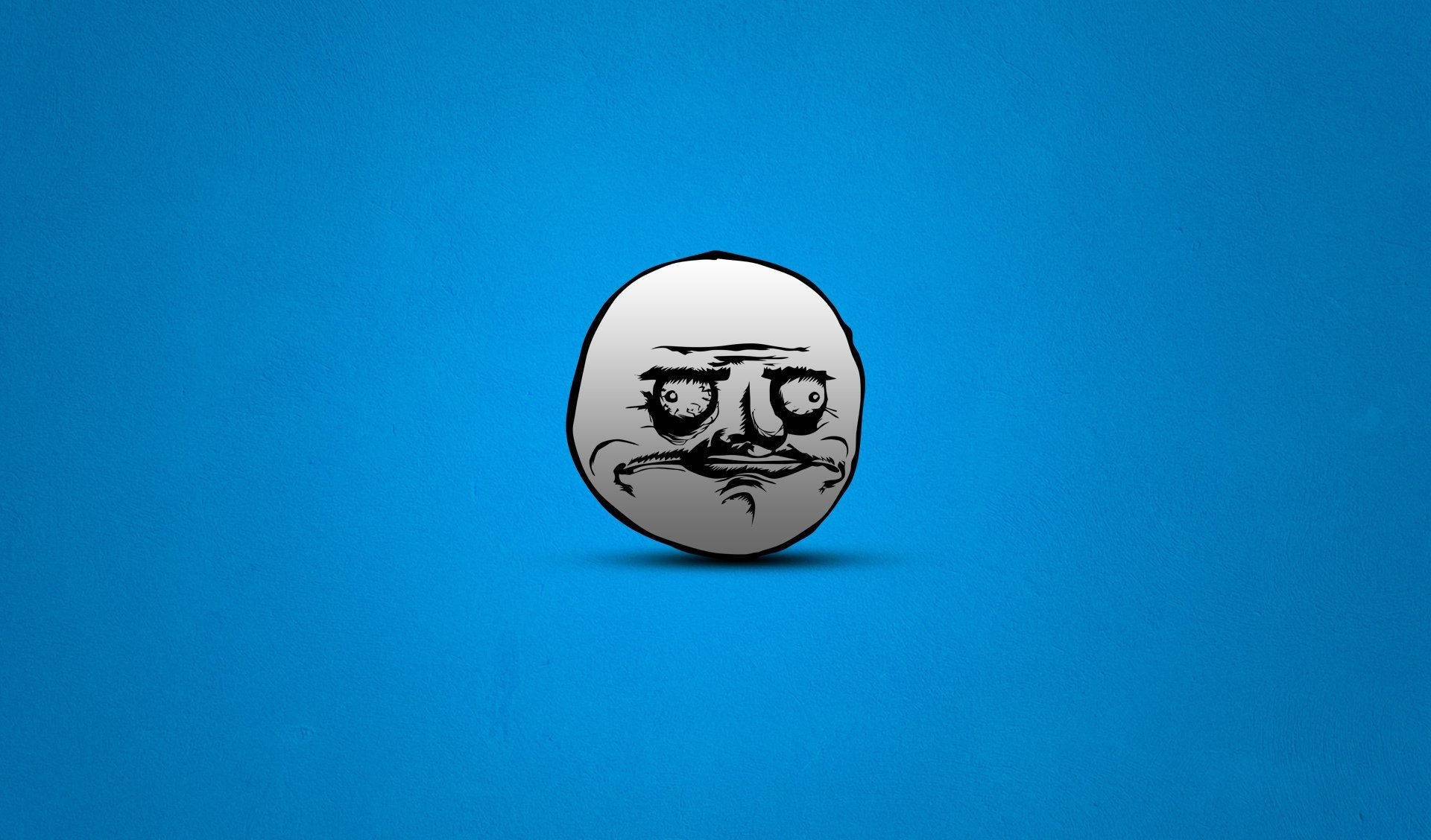 Troll Face - 你騙不了任何人！ 壁紙 — 一個卡通風格的暴躁面孔，眉頭緊鎖，面露不悅，漂浮在純藍色背景上。