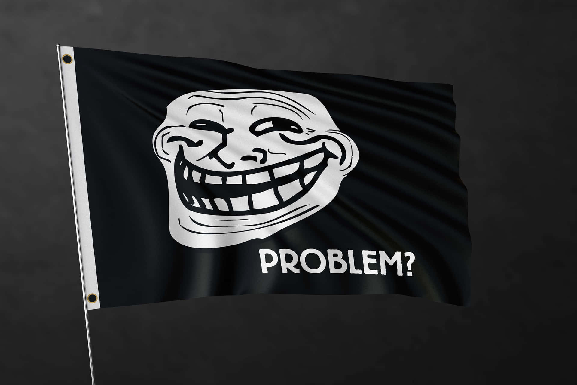 黑色旗幟，有 troll 臉和文字 problem?