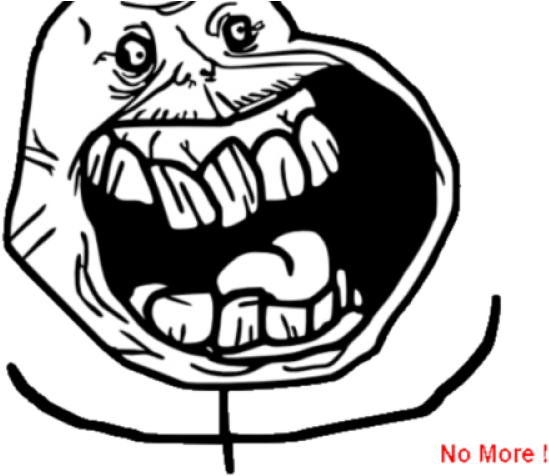 Trollface 惡搞圖：不再了！ 壁紙 — 一個鮮明的黑白卡通臉孔，誇張地張開嘴巴露出牙齒和狂野的眼睛，正在激烈地尖叫。
