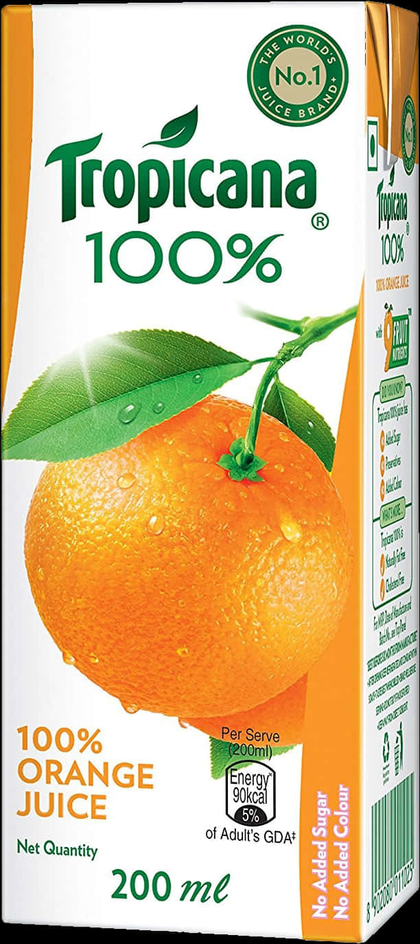 Tropicana 100% 橙汁包裝 壁紙 — 一個充滿活力的Tropicana 100%橙汁盒，上面有一個帶有綠葉、沾滿露水的新鮮橙子，背景是潔淨的白色。