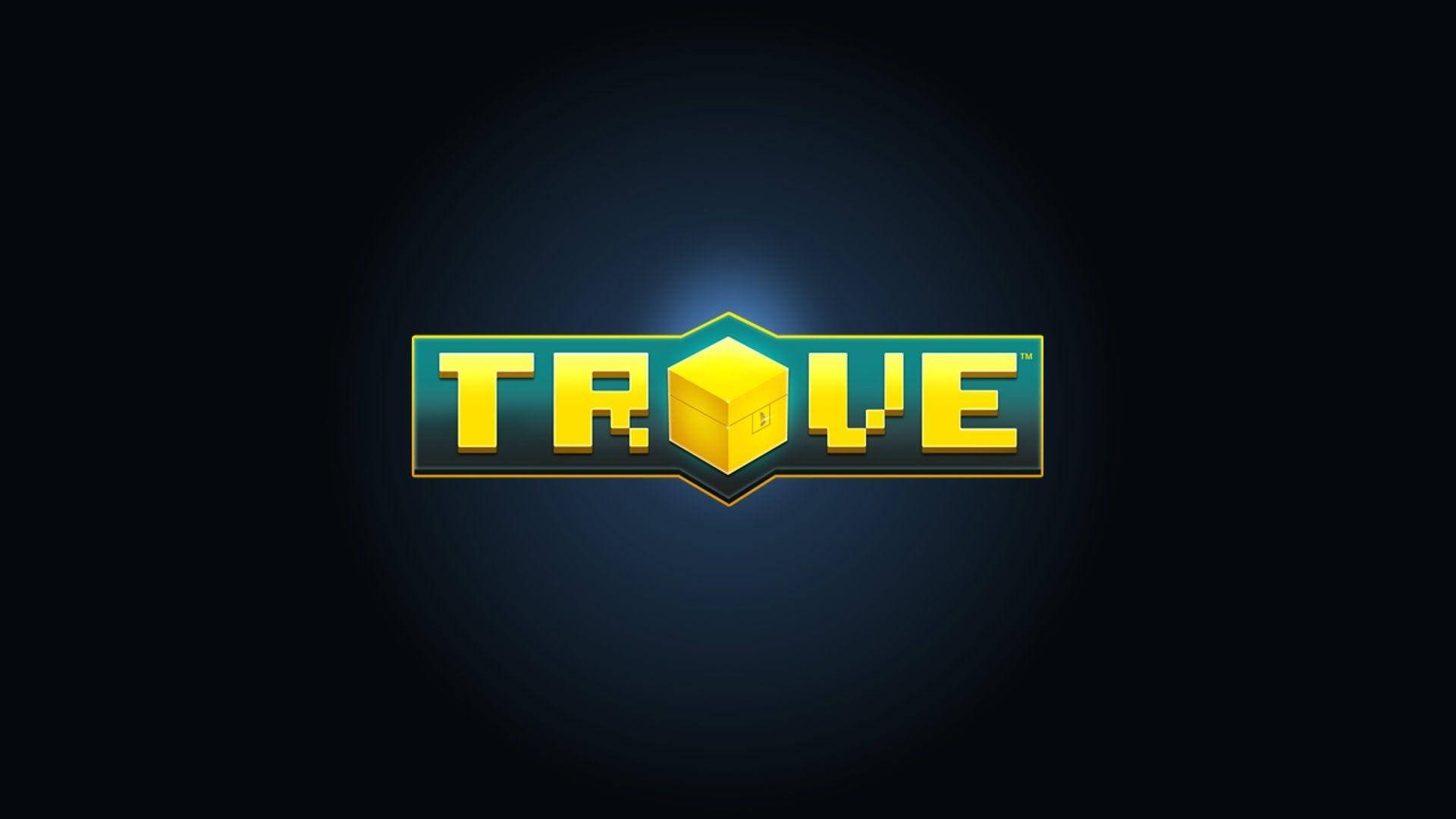 Trove 遊戲標誌，像素化立方體字母 O 在深藍色漸變上發光。