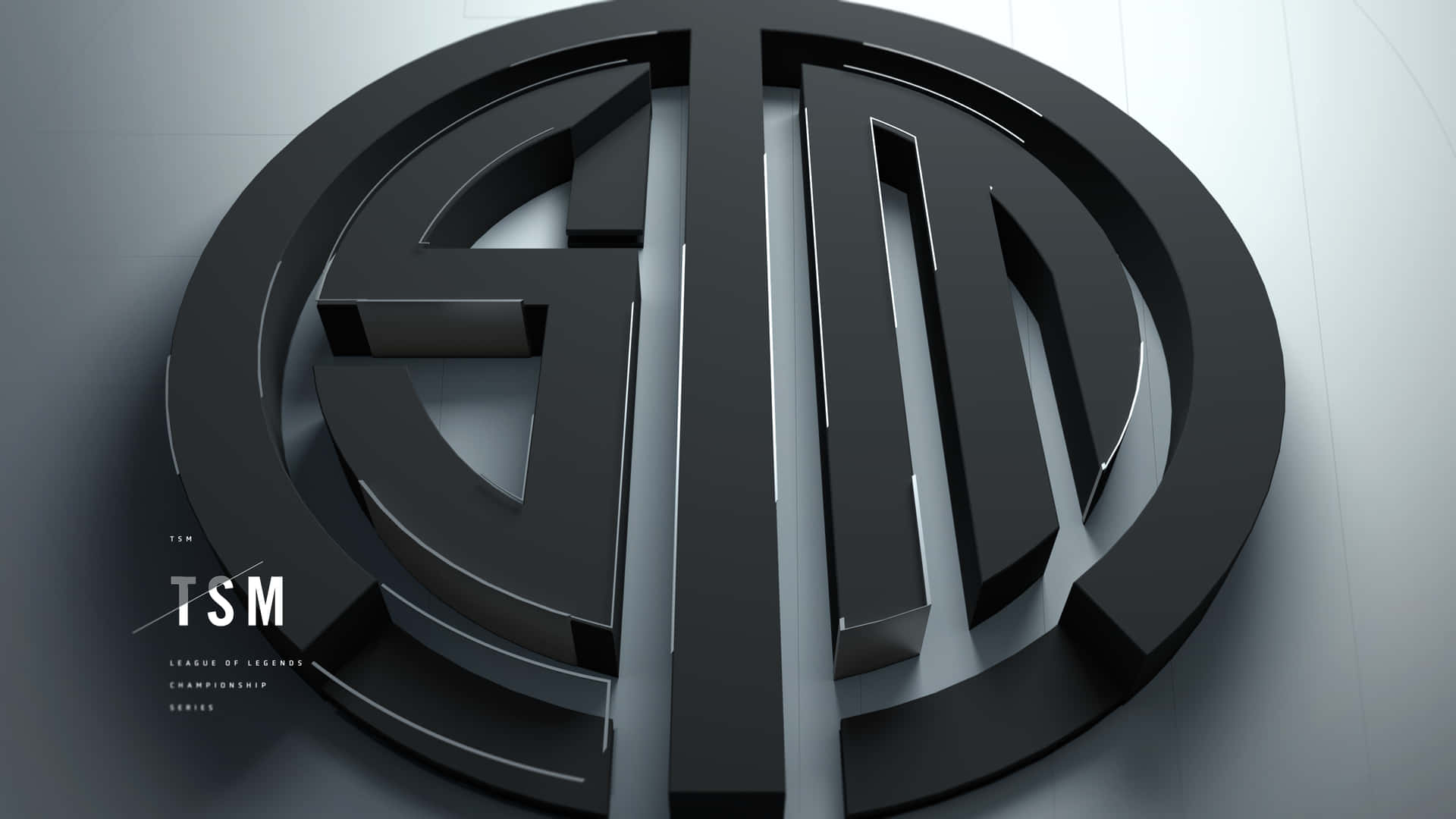 灰色背景上的黑色3D設計TSM League of Legends Championship Series標誌