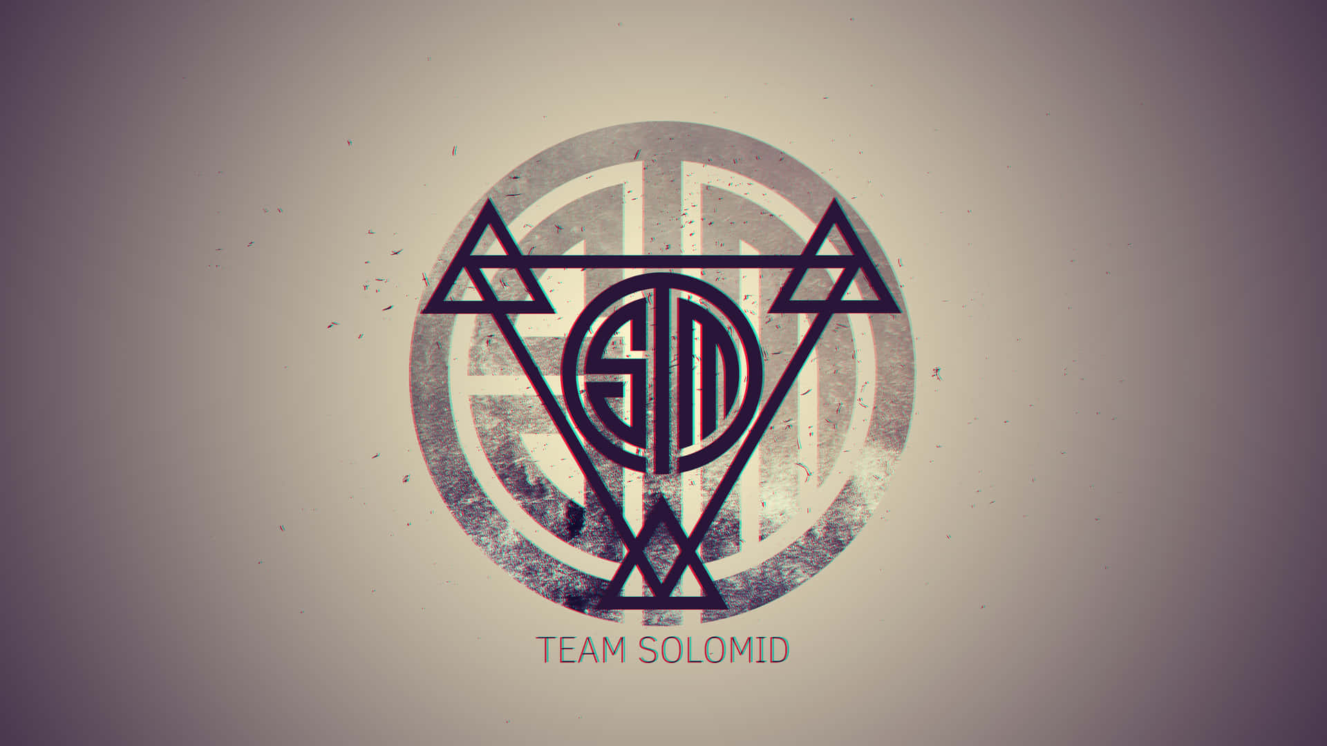Team Solomid 標誌，帶有幾何三角形和圓形圖案，位於紋理背景上。
