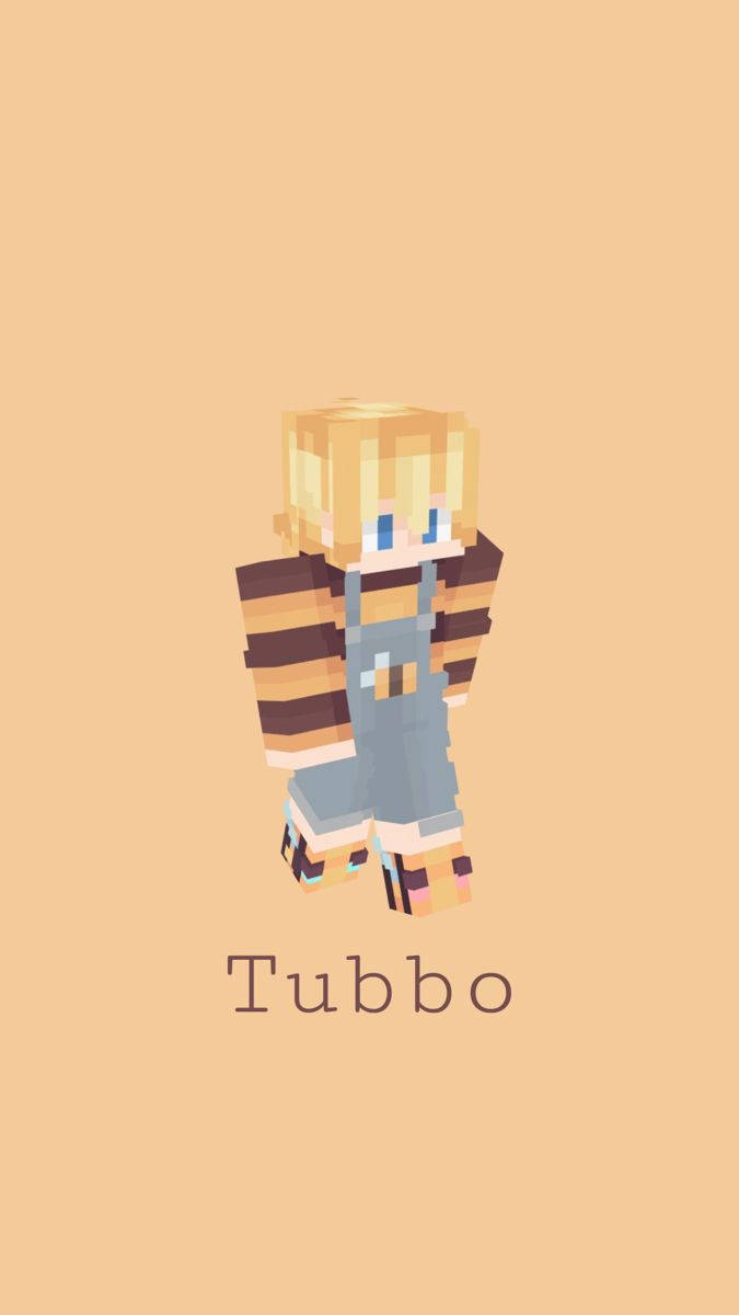 身穿工裝褲的像素化Minecraft角色Tubbo，桃色背景