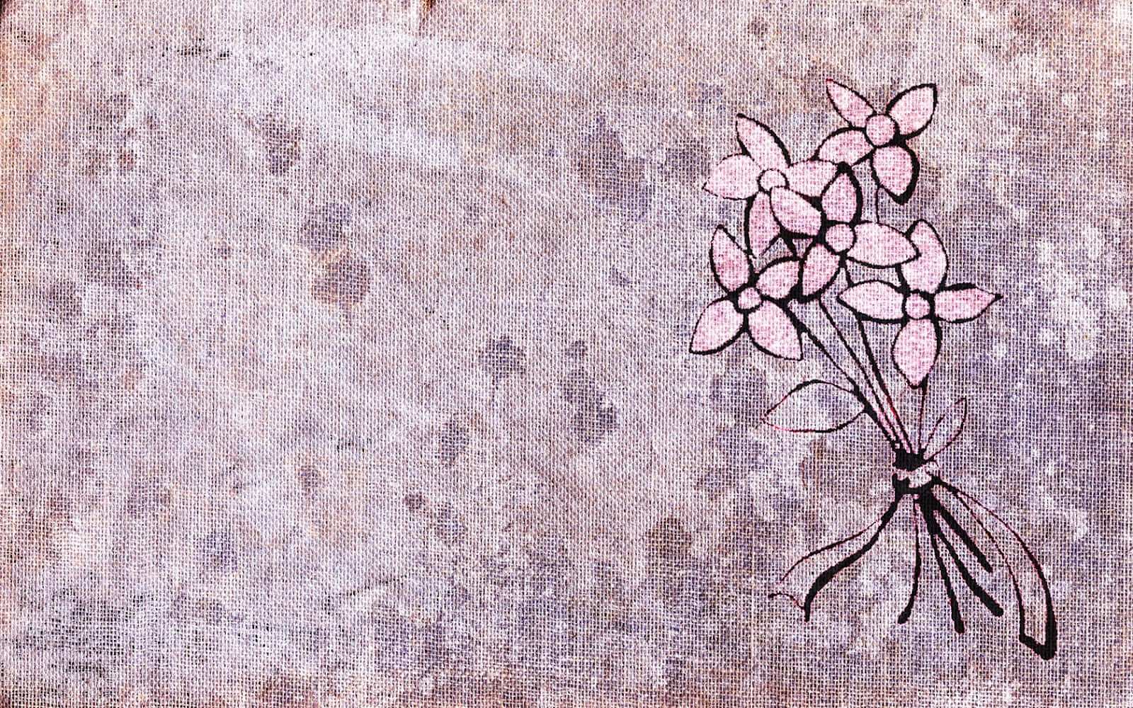 美觀的Tumblr花卉背景 壁紙 — 一束精緻的粉紅色花朵，帶有黑色輪廓，放置在風化紋理布料背景上。