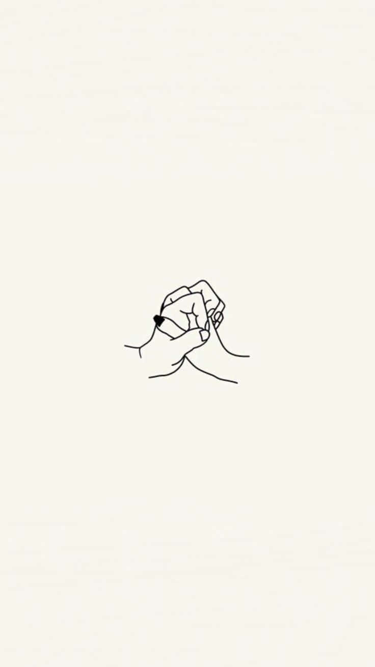 藝術感Tumblr風格白色背景圖案 壁紙 — 簡約線條畫，兩隻手在柔和的奶油色背景上輕輕握在一起。