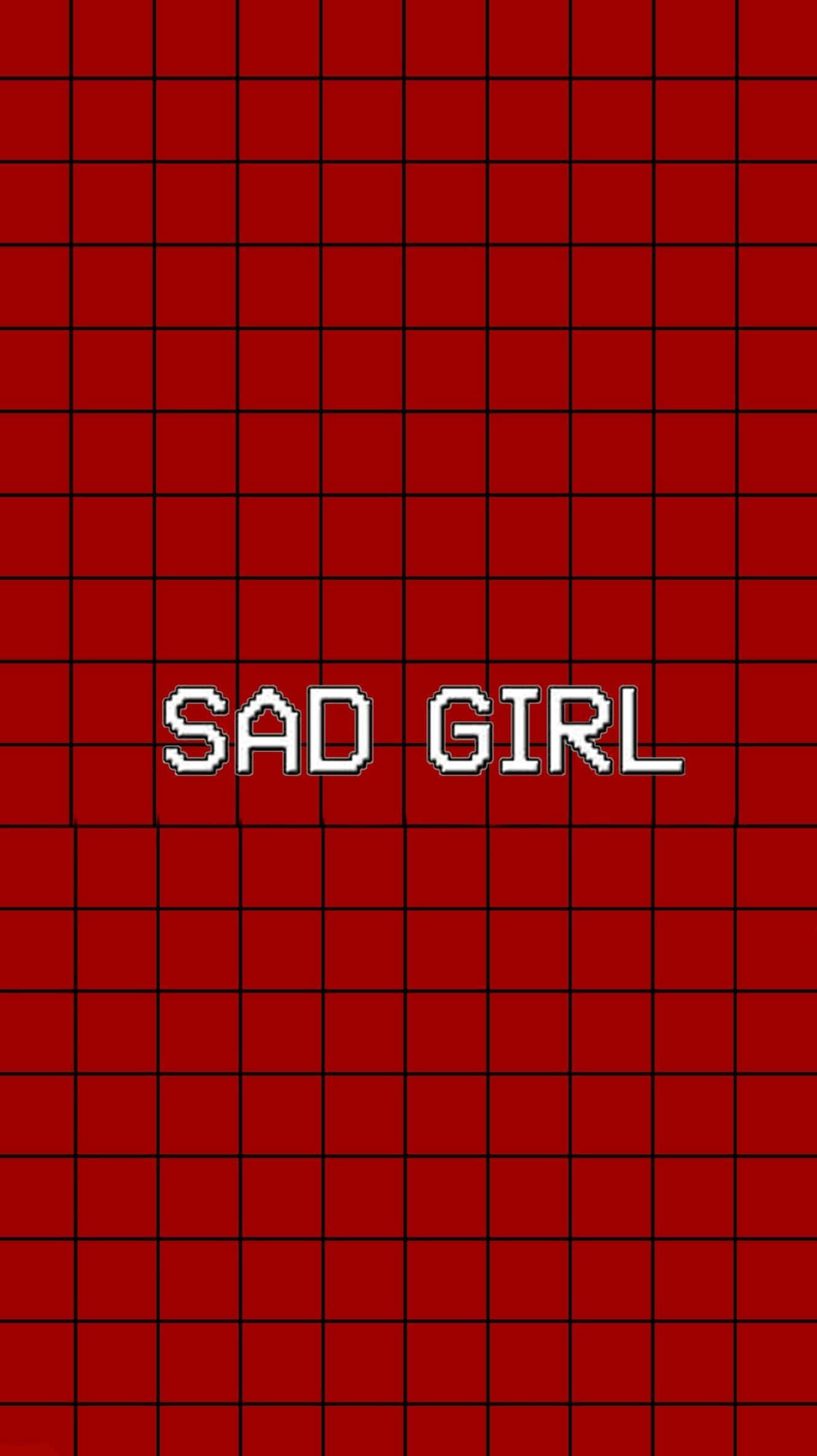 紅色美學 Tumblr 傷心女孩 壁紙 — 粗體像素文字在深紅色網格背景中央顯示「sad girl」。