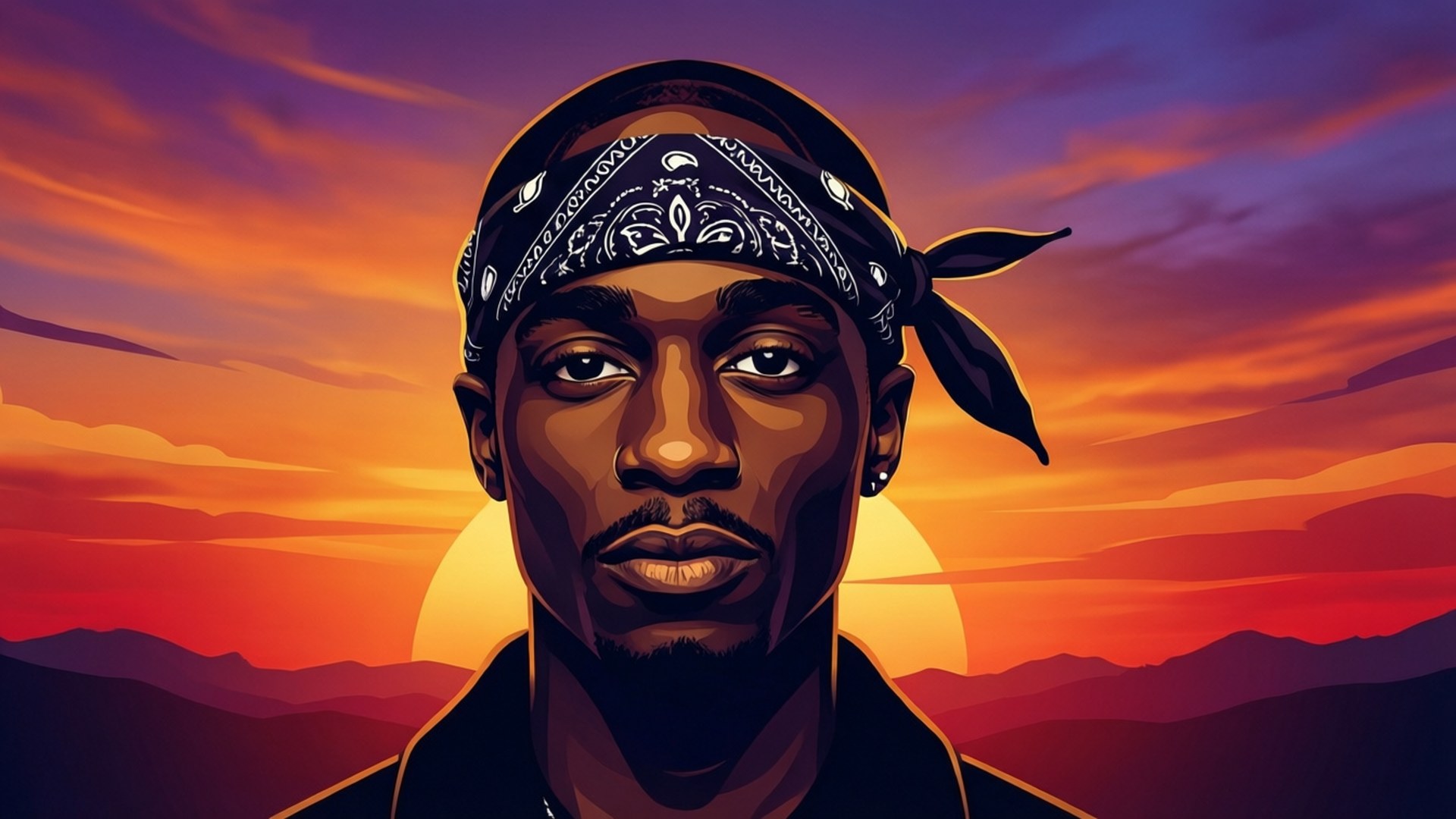 Tupac 日落剪影 壁紙