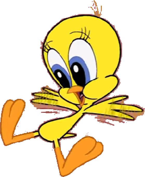 Tweety Bird 經典站姿插畫 壁紙 — 一隻卡通黃色小鳥，有大藍色眼睛和橙色腳，交叉雙臂站在黑色背景前。