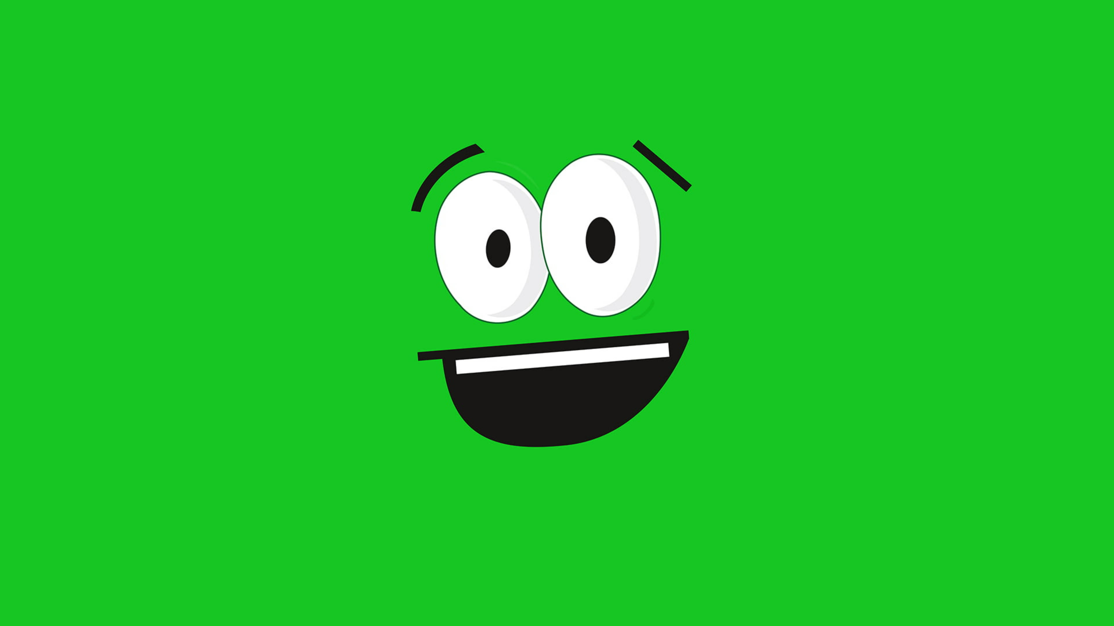 Twitch Greenbox 螢幕 壁紙 — 一個快樂的卡通臉，有大眼睛和寬闊的笑容，在純綠色背景上。