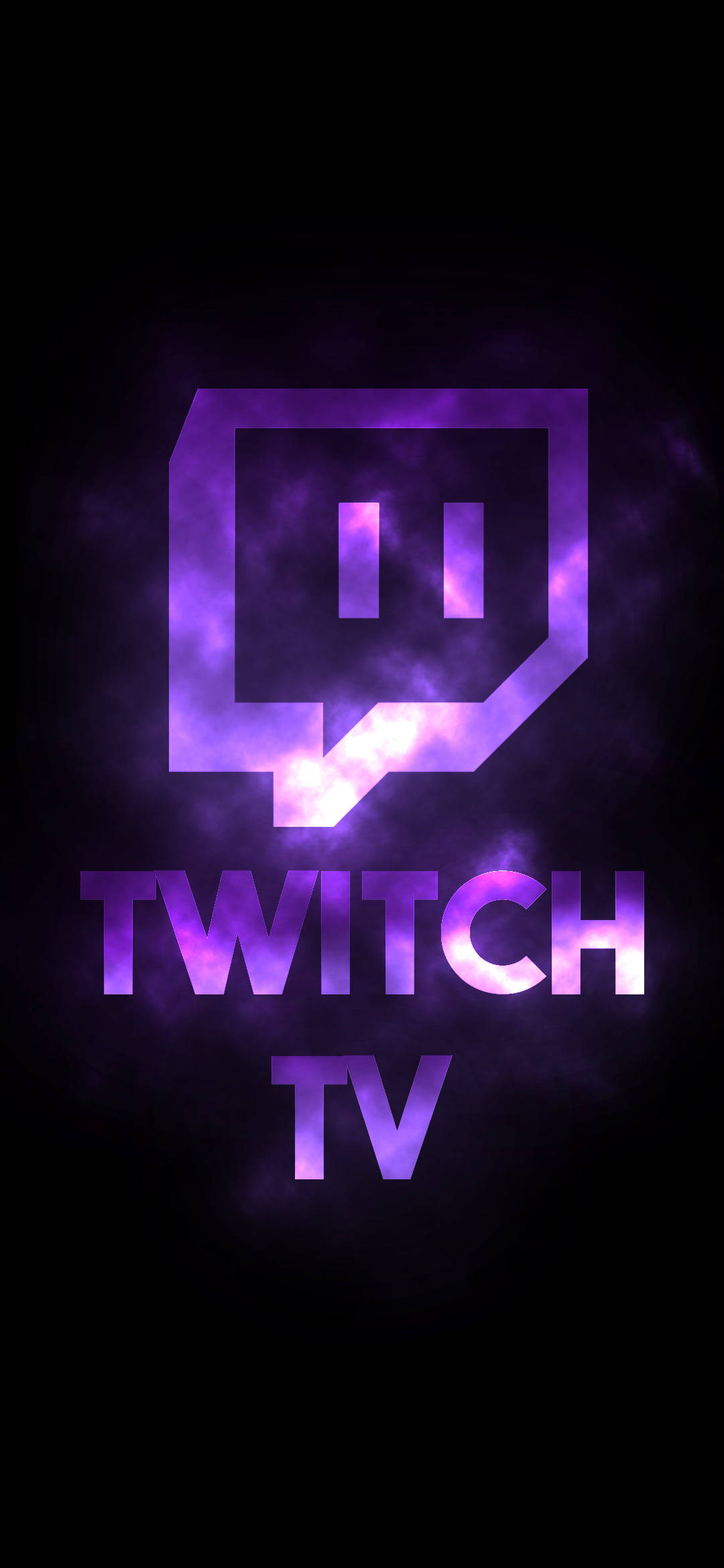 Twitch TV 黑色手機壁紙 壁紙 — Twitch TV 標誌在黑暗煙霧背景上發出鮮豔紫色光芒。