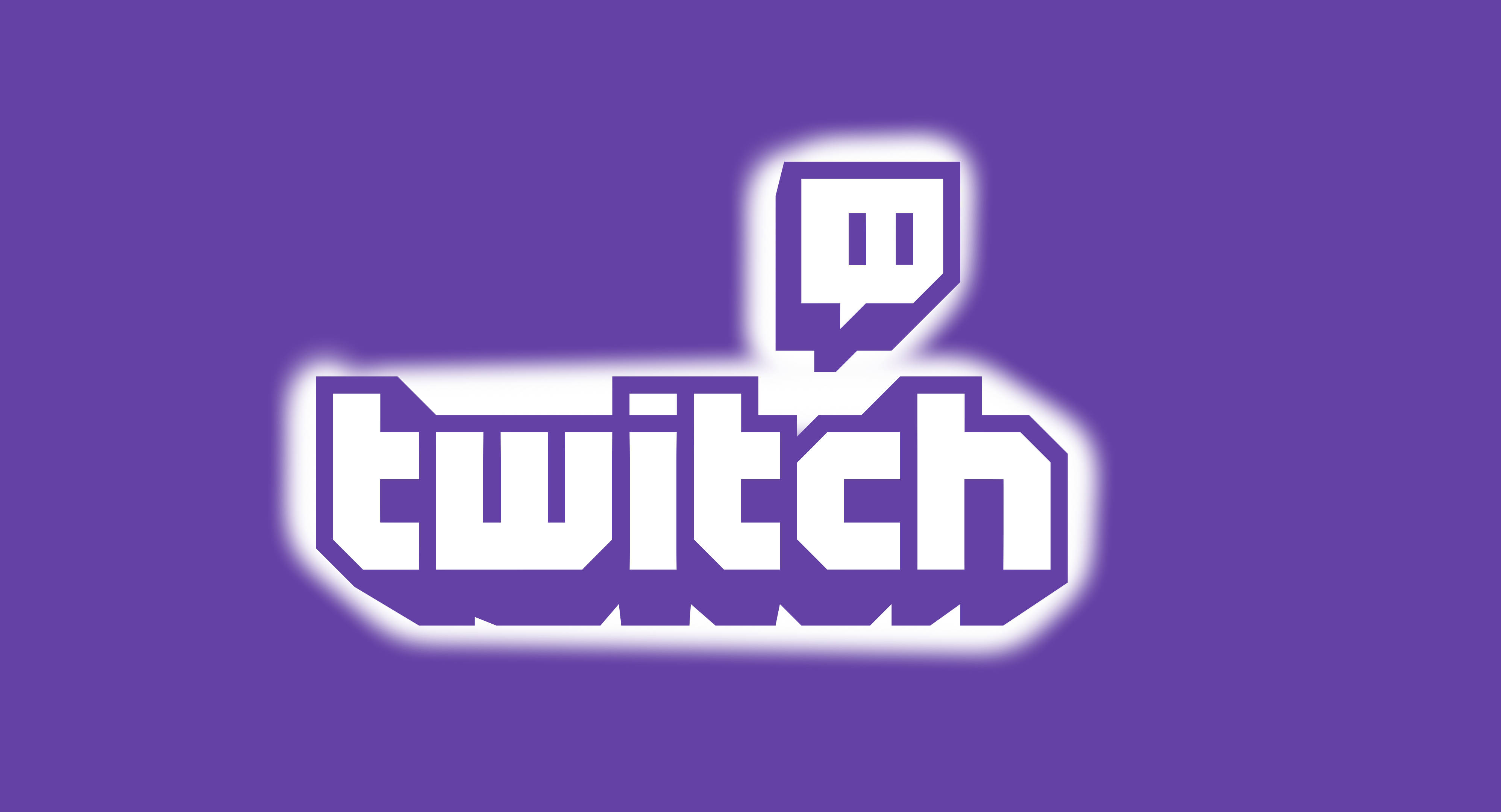 Twitch 字體白色光暈 壁紙 — Twitch 標誌以粗體白色字母和發光輪廓在純紫色背景上脫穎而出。