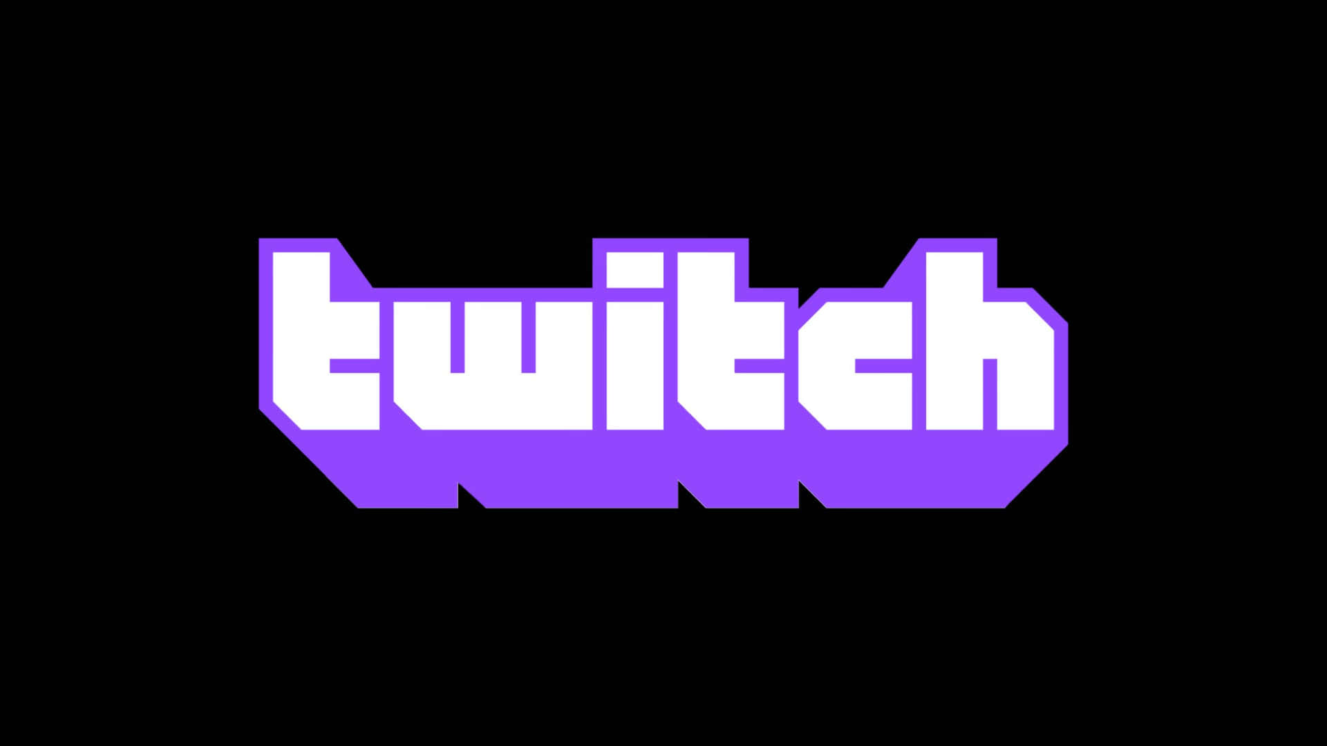 黑色背景上帶有紫色輪廓的白色 Twitch 標誌。