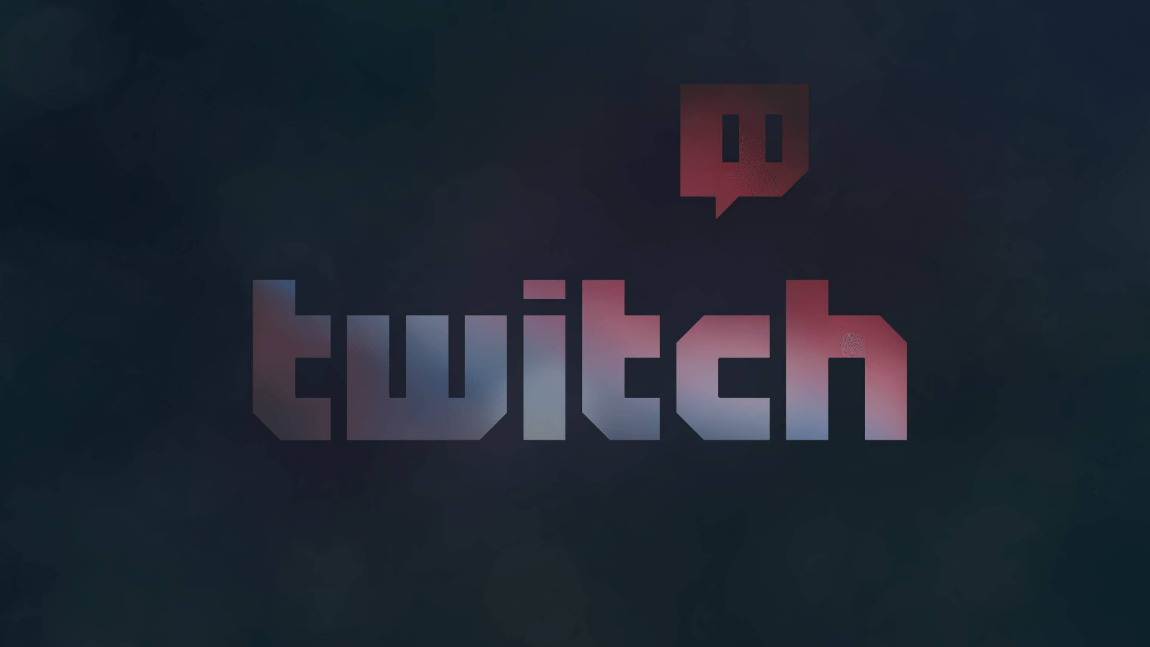 Twitch 彩虹數位藝術標誌 壁紙 — Twitch 標誌，帶有紅色和藍色漸變文字，位於深色紋理背景上。