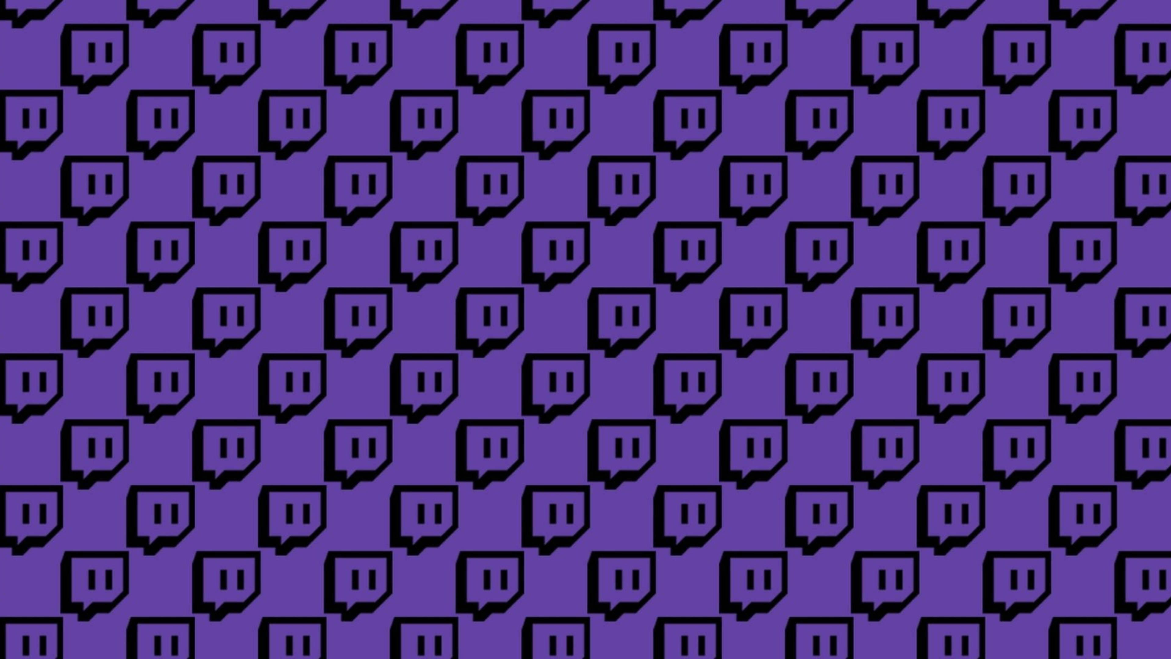 Twitch 標誌圖案 壁紙 — 在充滿活力的紫色背景上重複出現的黑色 Twitch 標誌圖案。